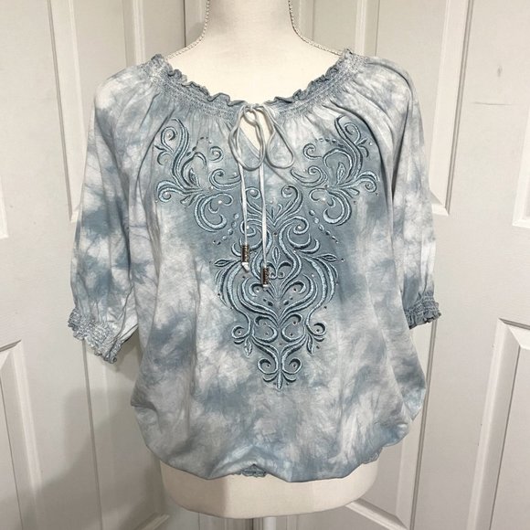 L Vintage Dress Barn Top w/Embroidered front and Rhinestones - Picture 1 of 11